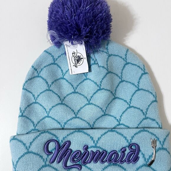 Disney Parks The Little Mermaid Ariel Dinglehopper Pom Adult Beanie Knit Cap Hat - Picture 3 of 10